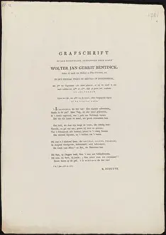 Grafschrift op den hoogwelgeb. gestrengen heer baron Wolter Jan Gerrit Bentinck