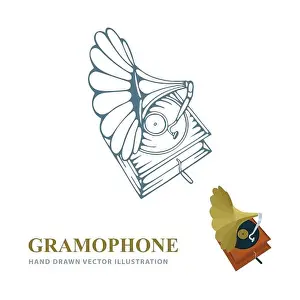 Vector Graphic Prints: Gramophone. Gramophone hand drawn and realistic vector illustrations