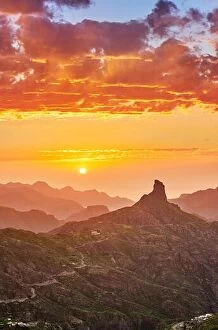 Images Dated 11th March 2017: Gran Canaria - sunset at Roque Bentayga Mountain, Spain