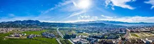 Moorish Prints: Granada city-Alhambra. Panoramic aerial drone view. Spain Andalusia