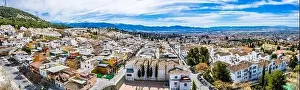 Moorish Prints: Granada city-Alhambra. Panoramic aerial drone view. Spain Andalusia