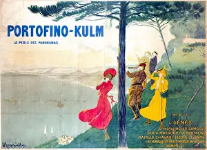Old Advertisement Prints: Grand Hotel Portofino Kulm - La Perle des Panoramas - Artwork by Leonetto Cappiello 1905