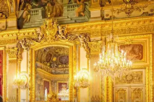 Chandelier Prints: The Grand Salon in the Napoleon III Apartments in the Louvre Museum, Paris, France