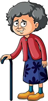 Grown Up Prints: Grandmother with walking stick illustration