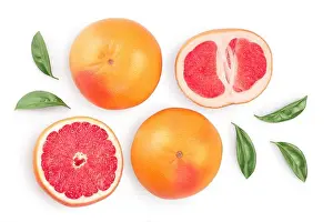 Segment Prints: Grapefruit and slices with leaves isolated on white background