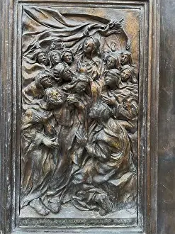 Flames Prints: Gravina, Italy. Beautiful details on the entrance door into the Catholic Cathedral