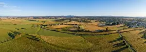Agricultural Land Prints: Grazeland in Australian outback at sunset - aerial panorama