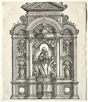 Great Altar with the Virgin, in a border with SS. Christopher, George, Barbara, Catherine, 1520