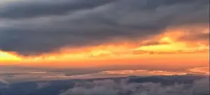 Great Salt Lake Sunset Aerial view from airplane in Wasatch Rocky Mountain Range