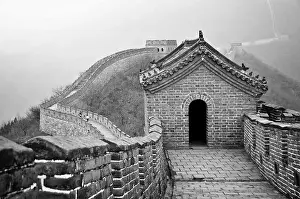 Great wall of China in Mutianyu near Beijing, black and white