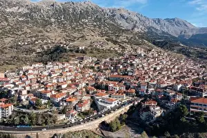 Glade Prints: Greece Arachova village on Parnassos Mountain aerial drone view