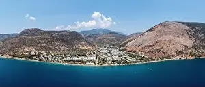 Boeotia Prints: Greece, Aspra Spitia Village in Boeotia aerial panoramic drone view