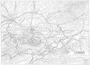 Britannica Prints: GREECE: Athens city plan, 1910 antique map