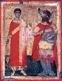 Saint Prints: Greece/Byzantium: Traditional icon of St Stephen and St Christopher