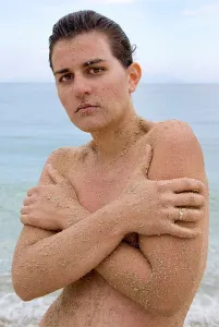 Waist Prints: Greece, Ithaca, Naked woman, hands covering breasts, portrait