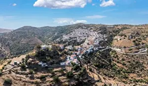 Greece, Kea Tzia island. Ioulida or Ioulis cityscape aerial drone view
