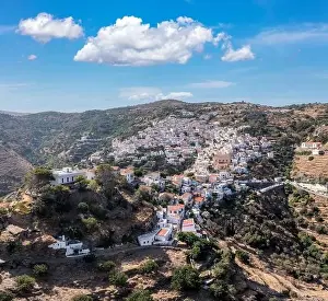 Capital Hill Prints: Greece, Kea Tzia island. Ioulida or Ioulis cityscape aerial drone view
