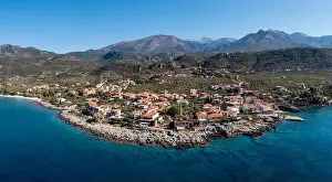 Mani Prints: Greece, Mani. Kardamili town, aerial drone view