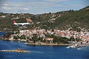 Descent Prints: greece northern sporades skiathos island an air malta holiday charter jet landing