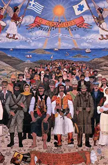 Writing Prints: Greece, painting on wood called The Holy People by Themis Tsironis paying homage to the all Greek people