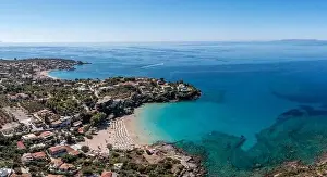 Greece Peloponnese. Stoupa traditional seaside village and sandy beach