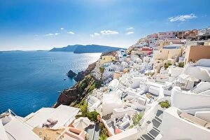 Images Dated 9th October 2019: Greece, Santorini island beautiful panorama. Scenic view of traditional cycladic white houses