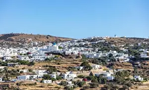 Whitewashed Prints: Greece. Sifnos island, Artemonas Chora town aerial drone view