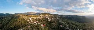 Village Mountain Prints: Greece village Kosmas on mountain Parnonas aerial panoramic view