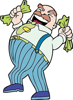 Comics Prints: Greedy man hoards all his money