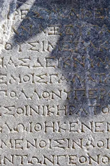 Mykonos Prints: Greek writing in the ruins on Delos, near Mykonos, Greece