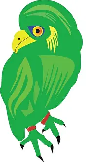 Yellow Vector Vectors Prints: green bird perched on a branch