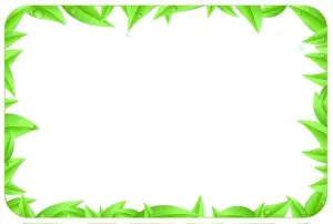 Margin Prints: green border made of leaves as design element of page with space text isolated on a white background