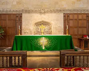 Wiltshire Prints: Green cloth on altar in sanctuary inside the abbey church Malmesbury