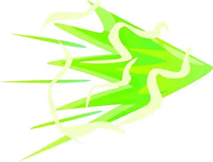 Communication Network Prints: Green energy arrow flying through space with motion trails