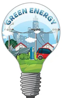 Green Energy Prints: Green energy text with lightbulb banner template illustration