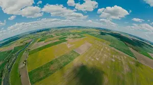 Lietuva Prints: Green Fields, river and blue sky in Europe, 360 VR Sphere