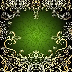 Filigree Prints: Green-gold vintage floral frame