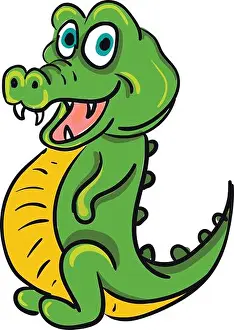 Crocodile Prints: A green happy crocodile with big blue eyes