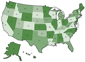 Green US Political Map with states boundaries