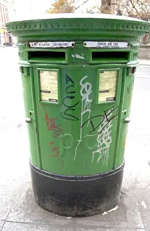 Genuine Prints: green post box postal mail letters dublin eire irish ireland vertical colour color real genuine graffiti tagging city
