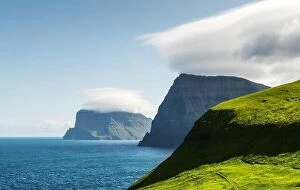 Images Dated 11th August 2019: Green summer Islands in Atlantic ocean from Kalsoy island, Faroe Islands, Denmark