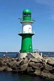 Banister Prints: Green-white lighthouse on the mole of Warnem?nde