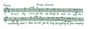 Folk Music Prints: GREENSLEEVES score - English popular ballad - written c
