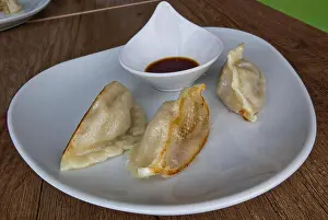 Boiled Prints: Grilled meat ravioli. Asian traditional food: Niku Yaki Gyoza