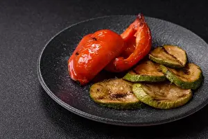 Elongated Prints: Grilled red bell peppers, vegetarian food. Red bell peppers