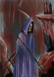 Afterlife Prints: the grim reaper surrealist hand painted art