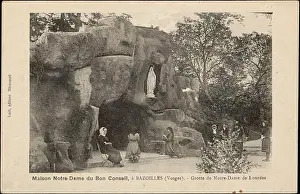 Vosges Prints: A grotto dedicated to Our Lady of Lourdes at Maison Notre Dame du Bon Conseil in Bazoilles shows a devotional outdoor