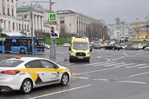 Ambulance Prints: Ground transportation of the metropolis. Bus, ambulance, taxi