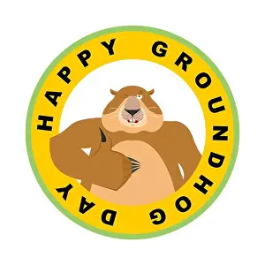Waking Prints: Groundhog day emblem. Groundhog thumbs up and winks
