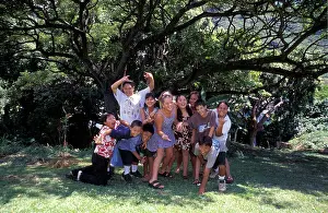 Immersion Prints: A group of children at Anuenue Hawaiian immersion language school, Palolo valley, Oahu